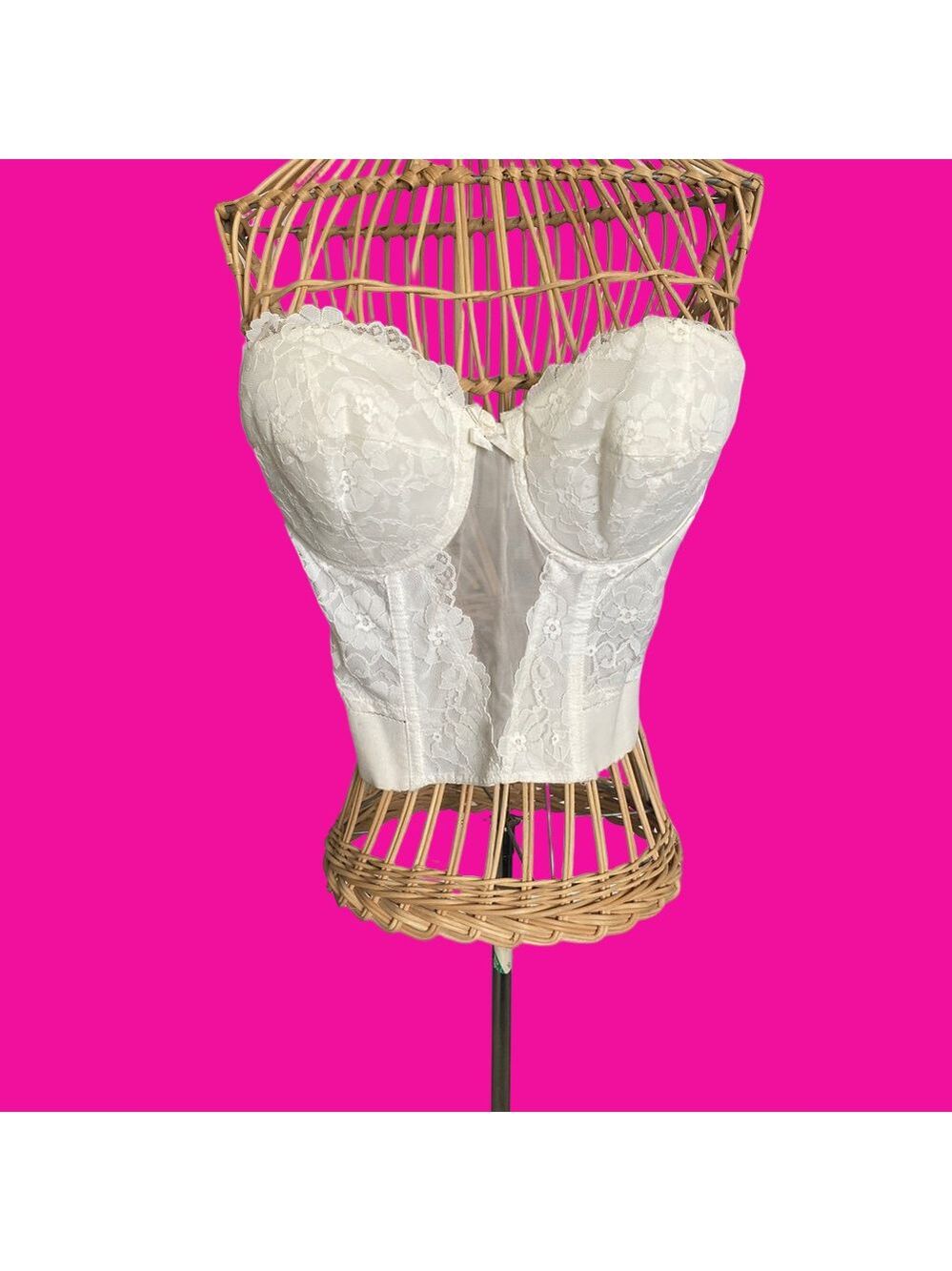 VTG Women's Peter Pan White Lace Longline Bra Bustier 34C